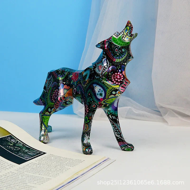 Graffiti Abstract Geometric Wolf Sculpture.