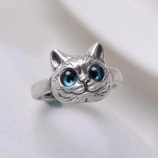 Charm Blue Eyes Cat Rings for Women Girls.