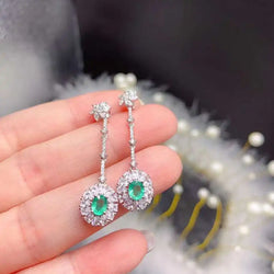 Natural Emerald Drop Earring 4x5mm with 925 Silver Simple Design Drop Earrings for Women