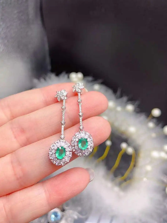 Natural Emerald Drop Earring 4x5mm with 925 Silver Simple Design Drop Earrings for Women