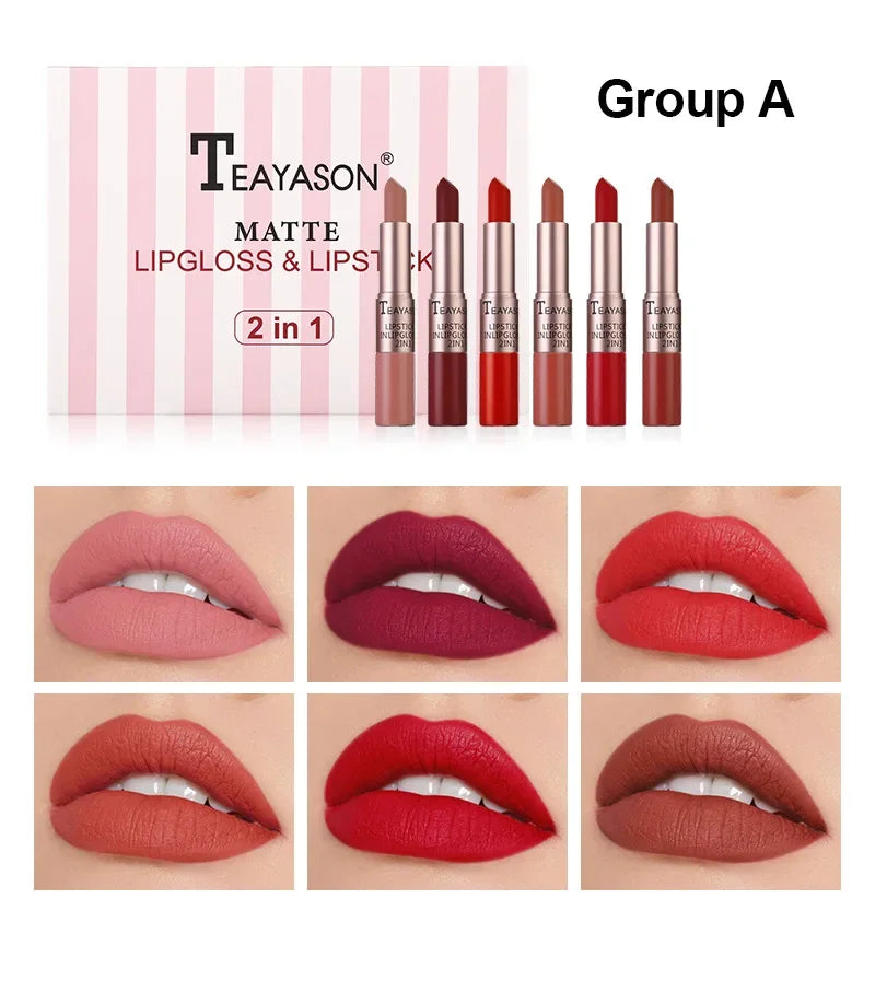 Heallor 6 Colors Double Head Lip Gloss Matte Velvet Sexy Red Tint Liquid Lipstick Waterproof Mirror Water Lip Glaze Lips Makeup