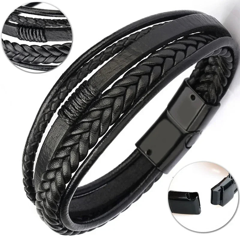 Trendy Leather Braided Bracelet.###