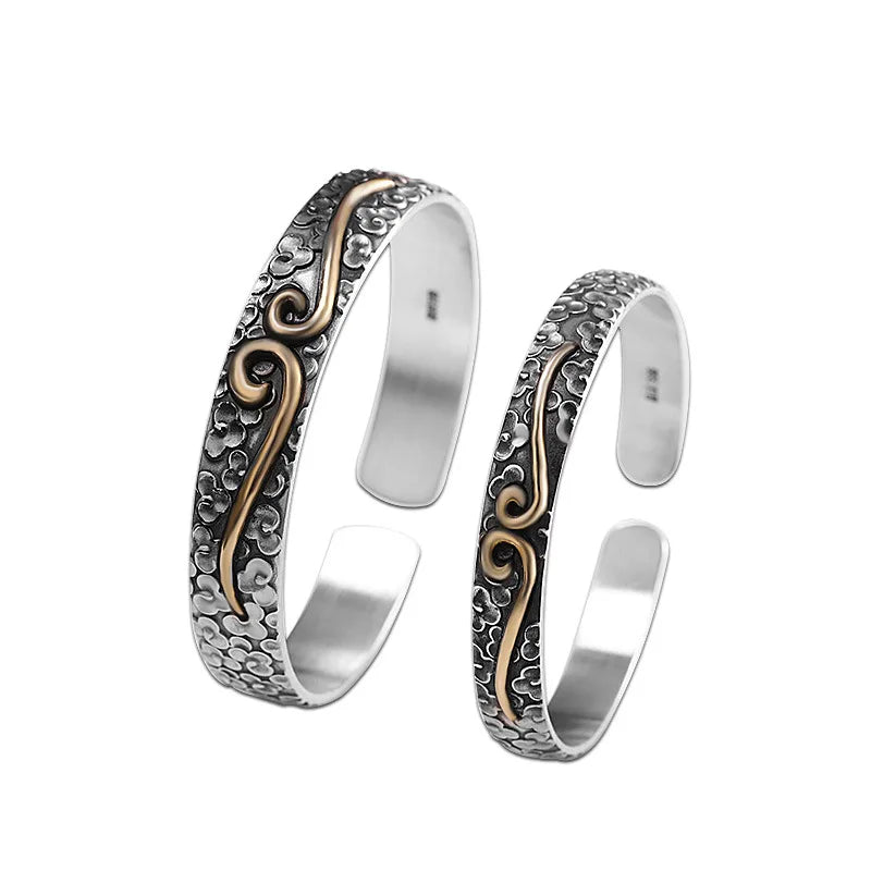 New S999  Silver Retro Personalized Love You For Ten Thousand Years Tight Band Curse Auspicious Cloud Bracele couple gift