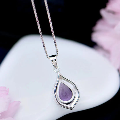 WOSIKATE Natural Amethyst 925 Sterling Silver Pendant Necklace For Women Daily Jewellery Clavicle Chain Necklace Accessories