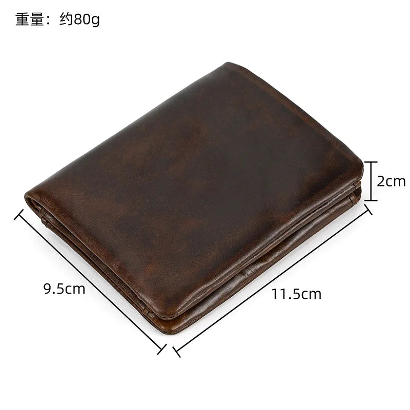 New Fashion Business Men's Wallets Genuine Leather Crazy Horse Leather Short Organizer Wallet Boy Brand Luxury Card Holder Purse