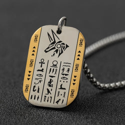 Vintage Rune Necklace Mens Stainless Steel Horus Anubis Dog Tag Pendant Necklace Ancient Egypt Jewelry