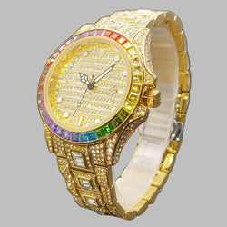 Waterproof Watch Rainbow Diamond Luxury Gold.