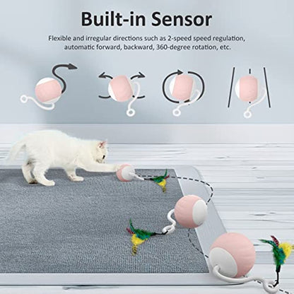 ATUBAN Cat Toy Smart Robotic,Cat Toys for Indoor Cat, Automatic Moving Ball with Feather Kitten Toys in Pack.USB Rechargeable