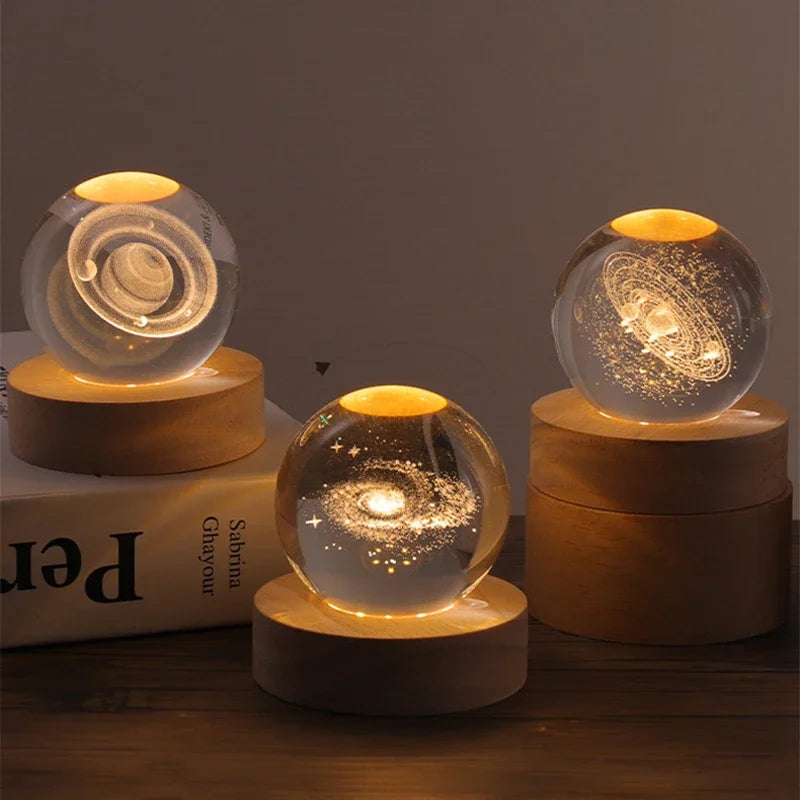 USB Plug-in 3D Crystal Ball LED Night Light Moon Galaxy.