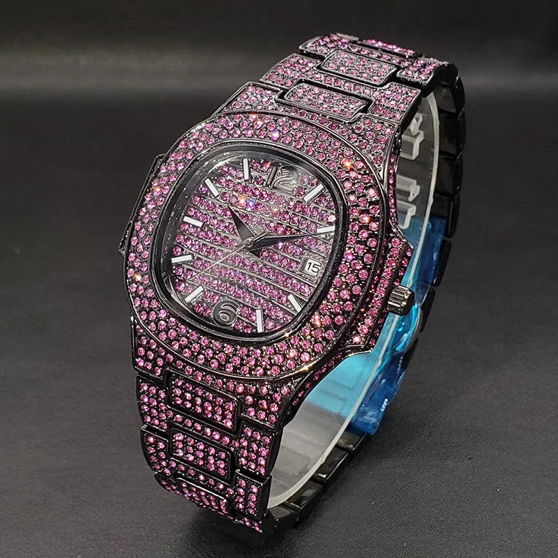 Pink Diamond Watch For Men Fashion Jewelry.