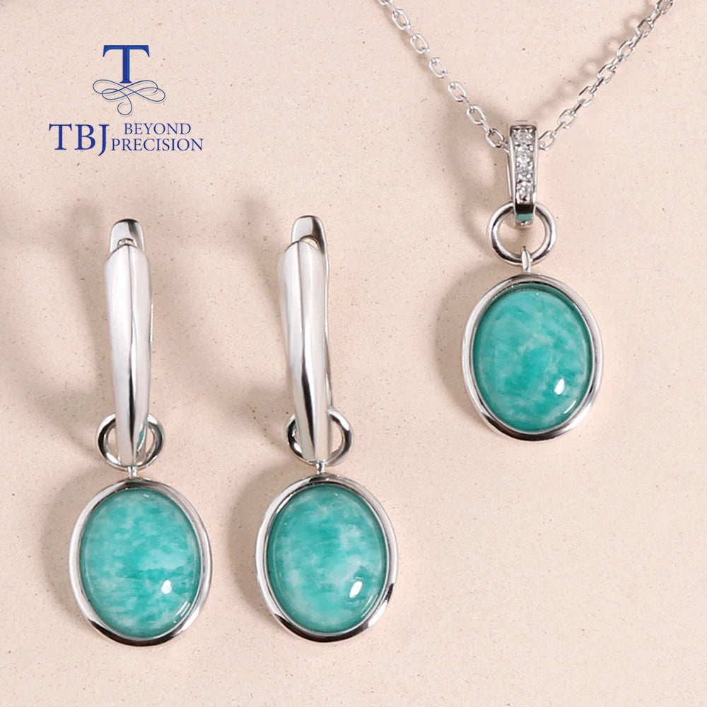 Natural Amazonite Jewelry set 925 sterling pendant Necklace Earrings simple design for women fine jewelry