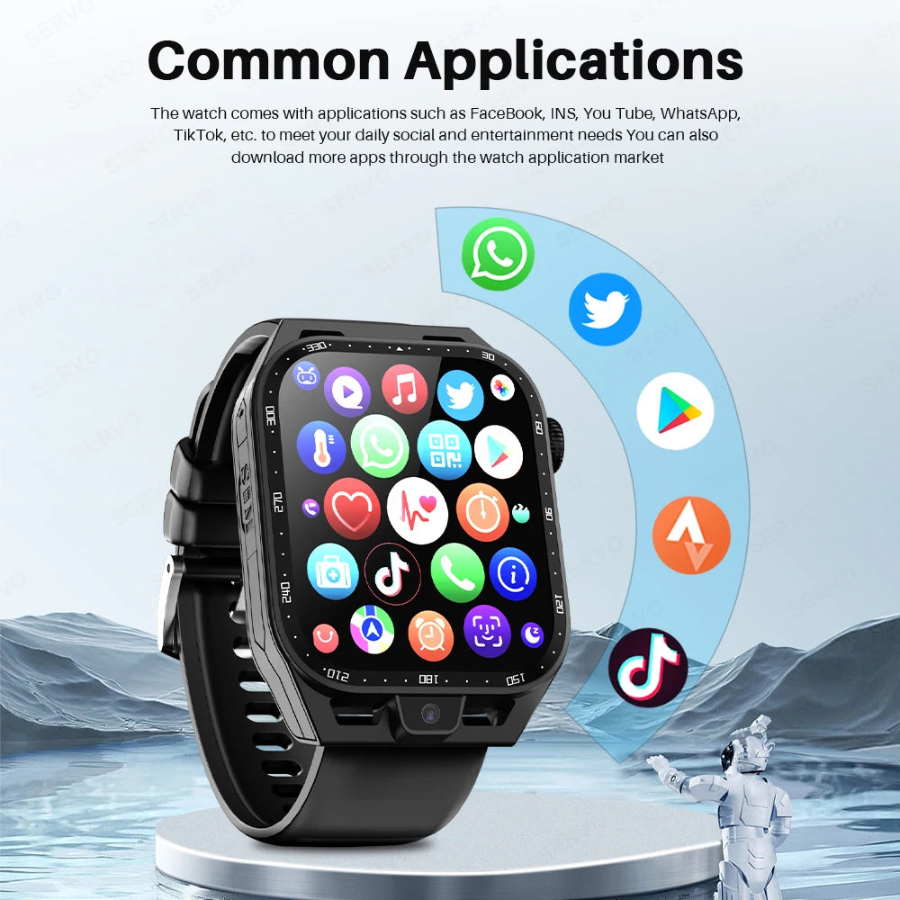 SERVO KOM5 New 4G Smartwatch 4G+64G AMOLED Dual Camera SIM Card Calling GPS 1000mAh Sports APP For Men Smart Watch Original 2024