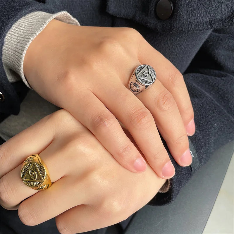 Yungqi Punk Eye of God Vintage Egypt Pyramid All-Seeing Eye Illuminati Ring  Egyptian Triangle Adjustable Rings Anillo Bijoux