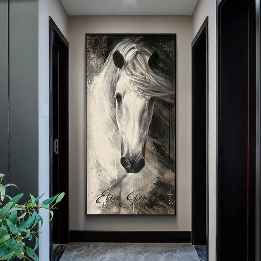 Abstarct White Horse Painting Wall Art.