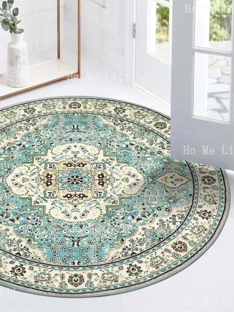 Persian Floral Medallion Round Flannel Rug Soft Non-Slip Machine Washable Bedroom Mat Indoor Accent Entry Carpet