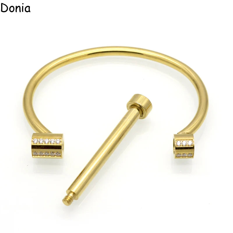 Donia jewelry European and American fashion stainless steel horseshoe titanium steel micro-set zircon C-shaped screw bracelet