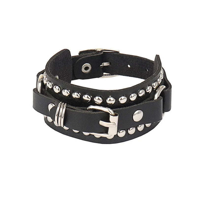 Gothic Spike Bracelet Adjustable Punk Rock Bracelet Black Studded Faux Leather Bracelet for Men Women Gift