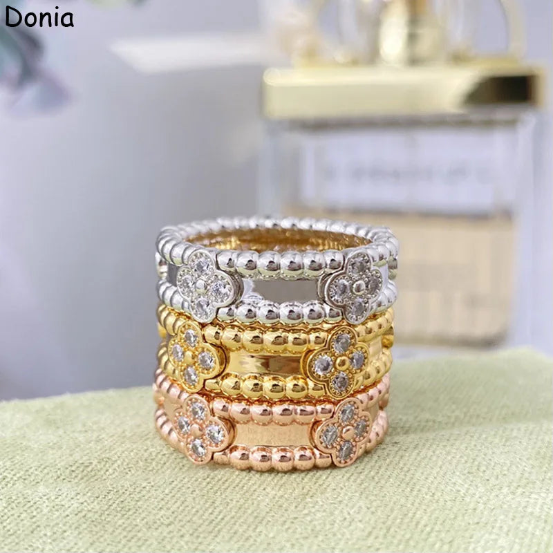 Donia jewelry European and American fashion four-leaf flower copper micro-inlaid zircon ring flower ring luxury ring