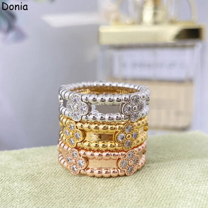 Donia jewelry European and American fashion four-leaf flower copper micro-inlaid zircon ring flower ring luxury ring