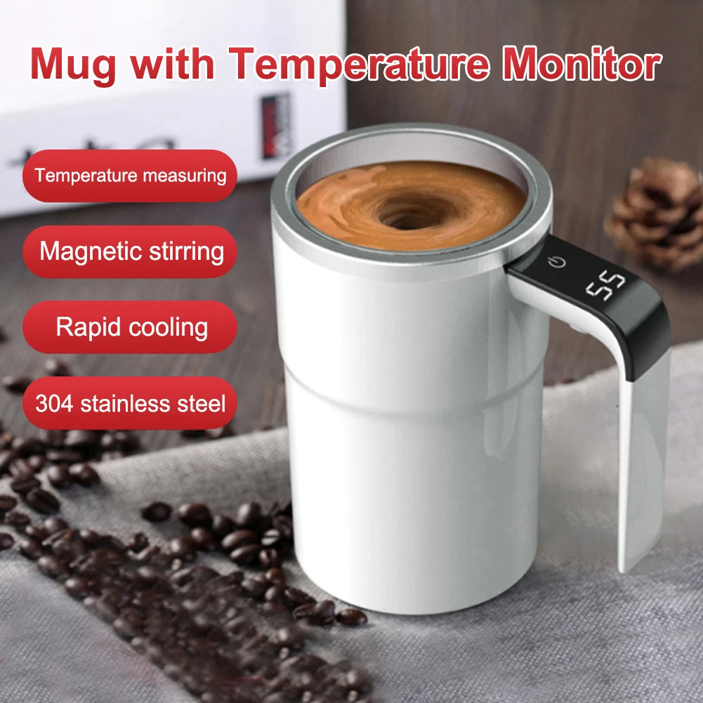 Magnetic Self Stirring Coffee Mugs Portable Automatic Mixing Cup Rechargeable Self Stirring Cup With Thermometer For Home Office