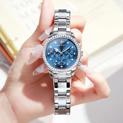 OLEVS Diamond Women Watch Silver Blue Ladies.