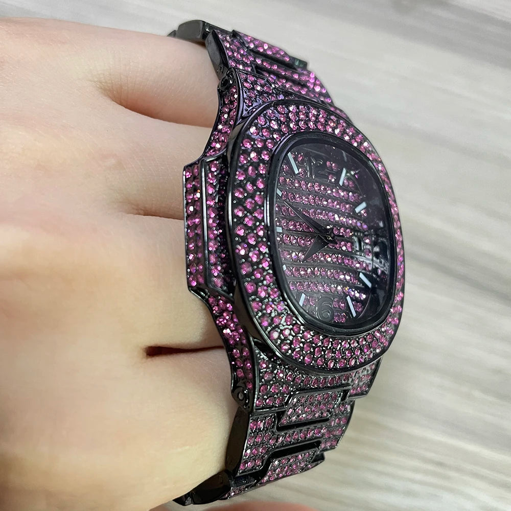 Pink Iced Diamond Hip Hop Watch.