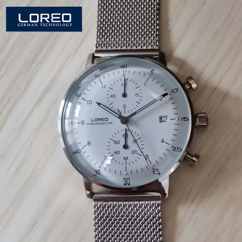 LOREO Luxury Brand Silver Steel Quartz Men's Watch.