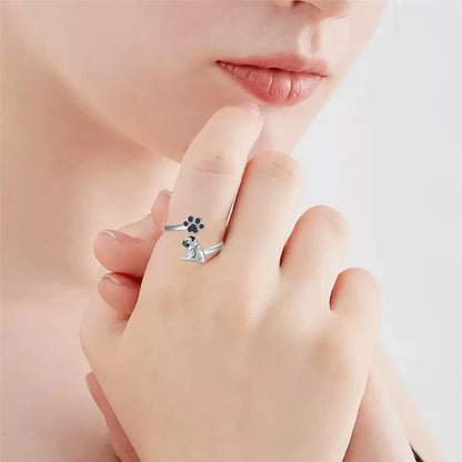 Creative Cute Black Dog Open Ring for Women