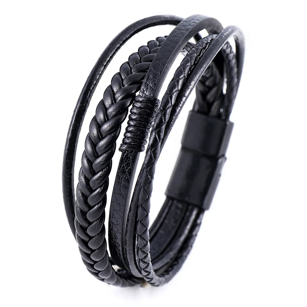 Trendy Leather Bracelets Men Stainless Steel.