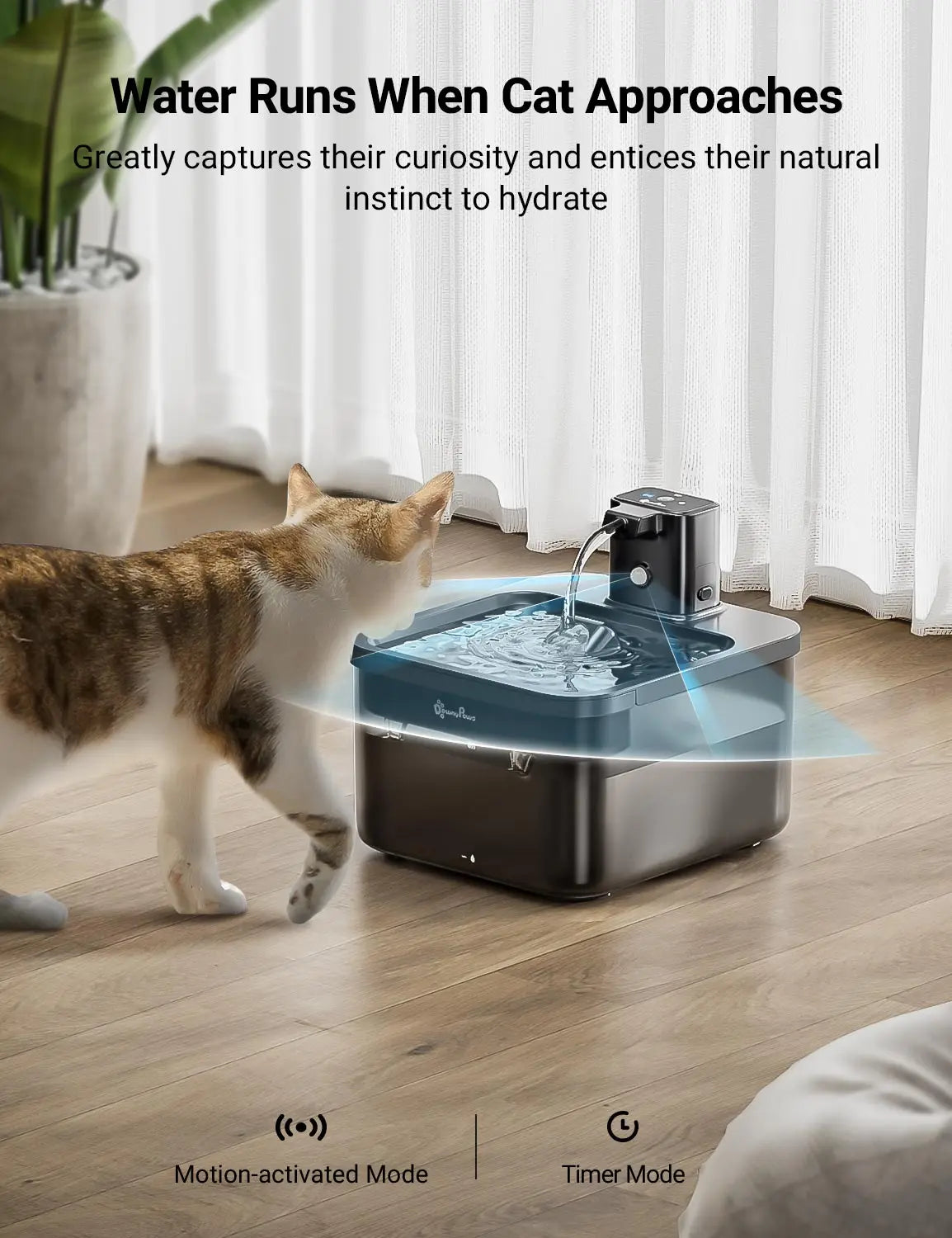 DownyPaws 2.5L Wireless Cat Water Fountain Battery Operated Automatic Pet Water Fountain with Motion Sensor Dog Water Dispenser