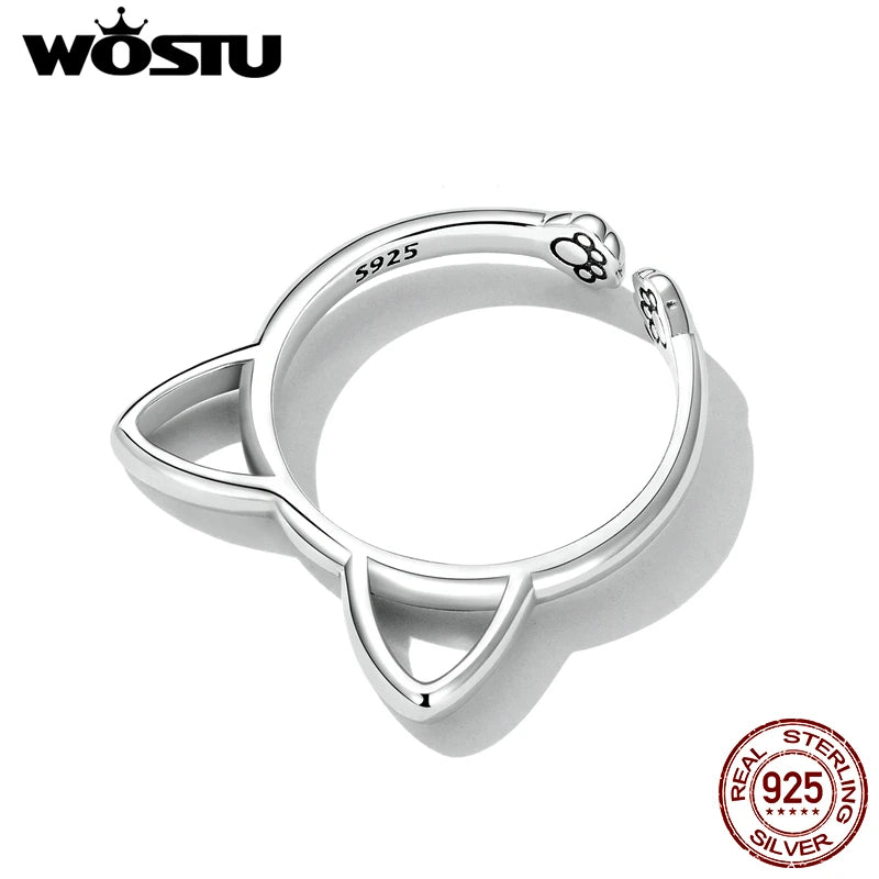 Fashion Silver Simple Cat Ring For Women.