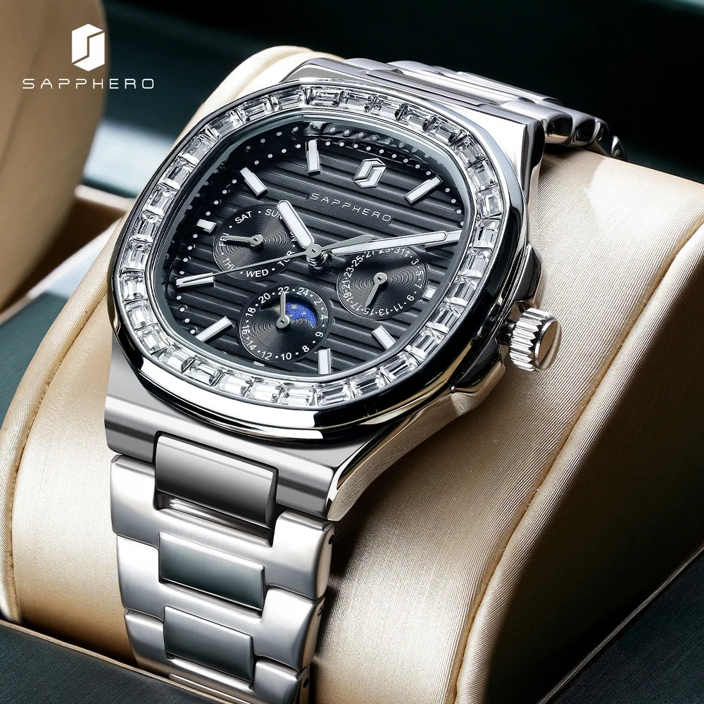 SAPPHERO Square Mens Watches Fashion Diamond.