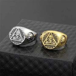 Yungqi Punk Eye of God Vintage Egypt Pyramid All-Seeing Eye Illuminati Ring  Egyptian Triangle Adjustable Rings Anillo Bijoux