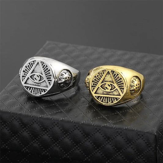 Yungqi Punk Eye of God Vintage Egypt Pyramid All-Seeing Eye Illuminati Ring  Egyptian Triangle Adjustable Rings Anillo Bijoux