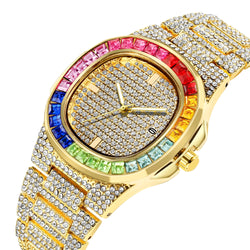 Men Watch Hip Hop Iced Out Gold Color Watch .