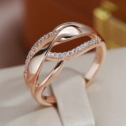 JULYDREAM Fashion Twist Double Zircon Women Rings 585 Gold Color Trendy Party Accessories Modern Wedding Jewelry Hypoallergenic