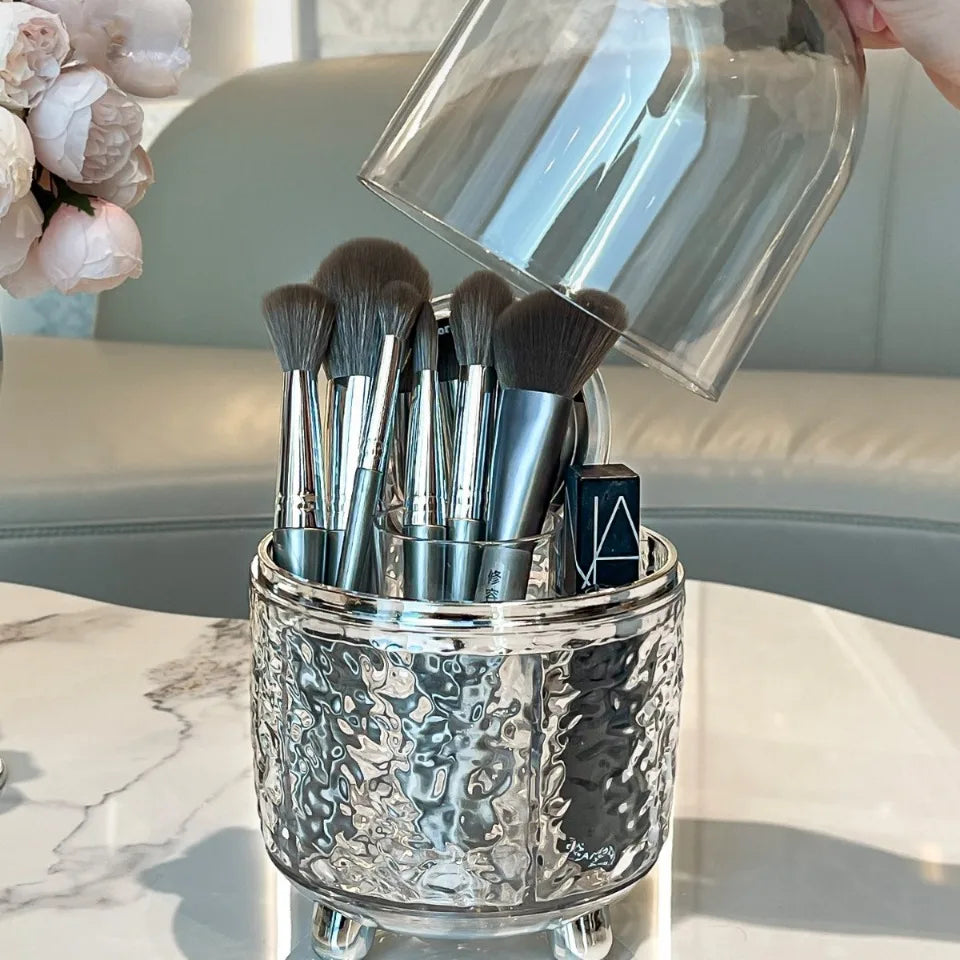 Makeup Brush Holder With Lid 360° Rotating.