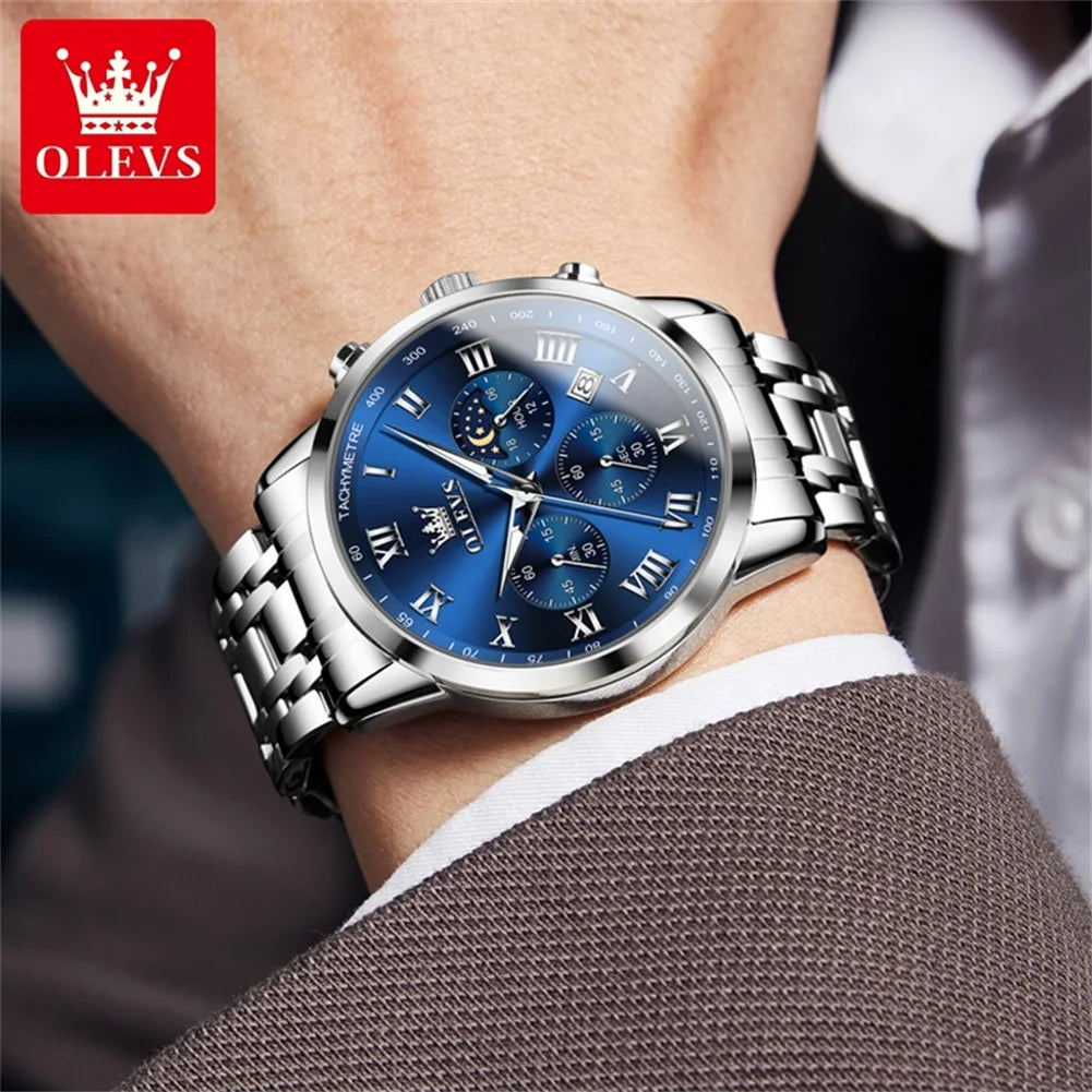 OLEVS 5529 Luxury Quartz Watch For Men Roman Scale Moon.