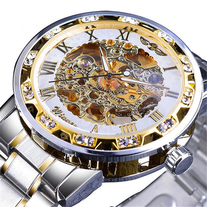 Diamond Mechanical Watch Luminous Gear Movement.