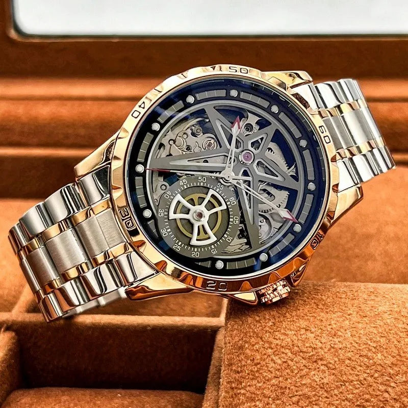 For Mens Watch Pentagram Skeleton Automatic Hollow Mechanical Wristwatches Male Sport Luminous 2023 Relogio Masculino