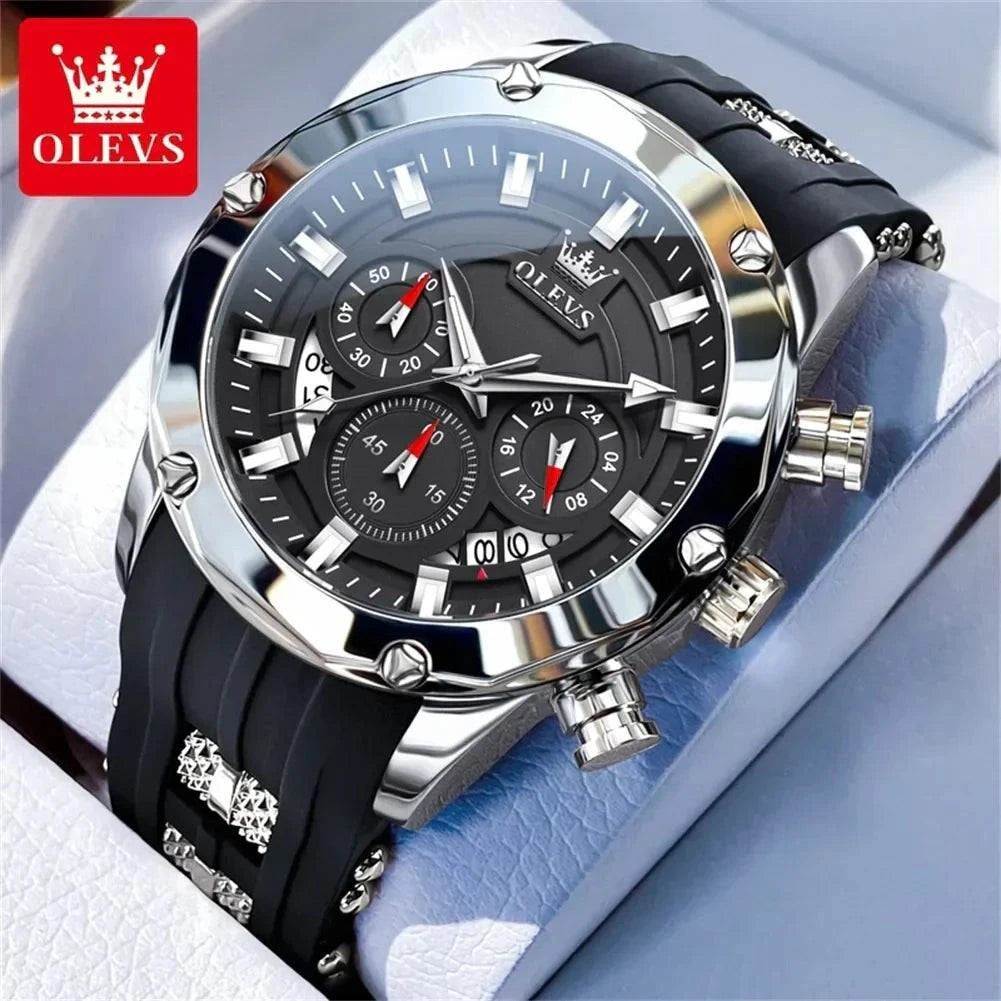 OLEVS 9991 Fashion Sport Quartz Watch For Men 45mm Big Dial Chronograph Date Hand Clock Waterproof Original Man Watches 2024