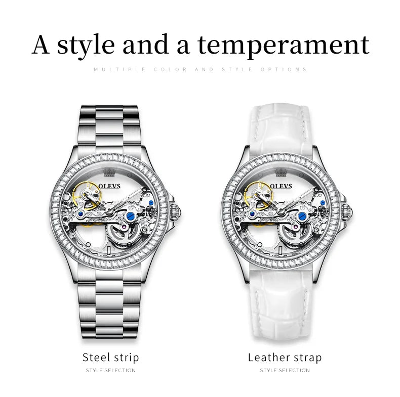 OLEVS 6699 Luxury Original Mechanical Watch For Women Hollow Skeleton Top Brand Wristwatch Waterproof Fashion Woman Watches 2024