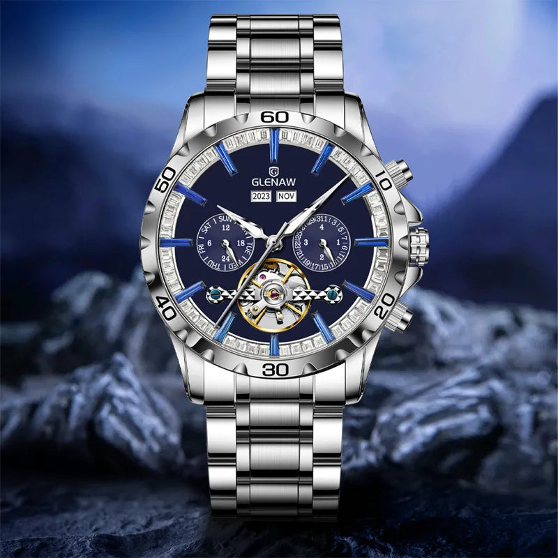 2024 GLENAW Men's Mechanical Watch Original Skeleton.