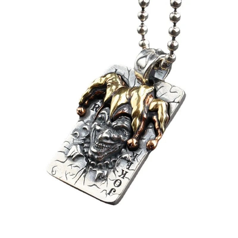 BOCAI Original Real S925 Silver Jewelry Poker King Clown Pendant for Men Retro Thai Hip Hop Punk Trendy Gifts