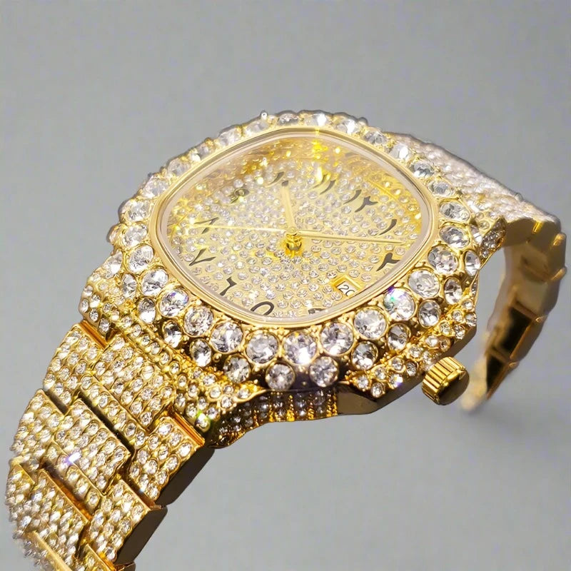 Watches For Men Diamond Gold Luxury Waterproof.