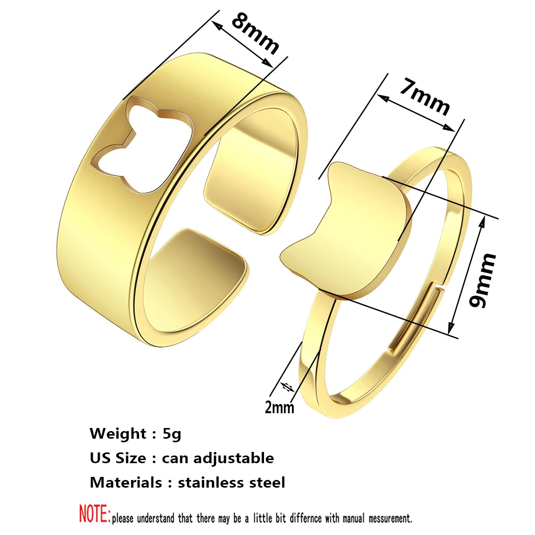 Couples Cat Ring Set Matching Rings.