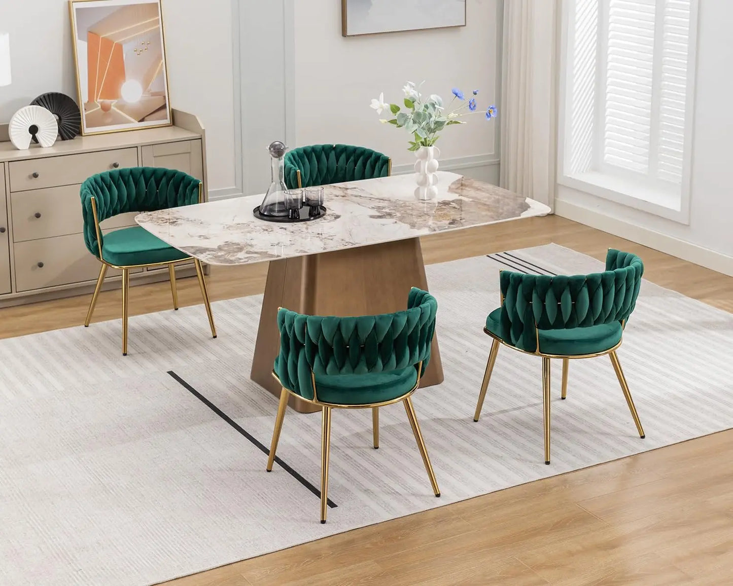 Modern Velvet Dining Chairs Set of 4, Upholstered Living Room Chair.