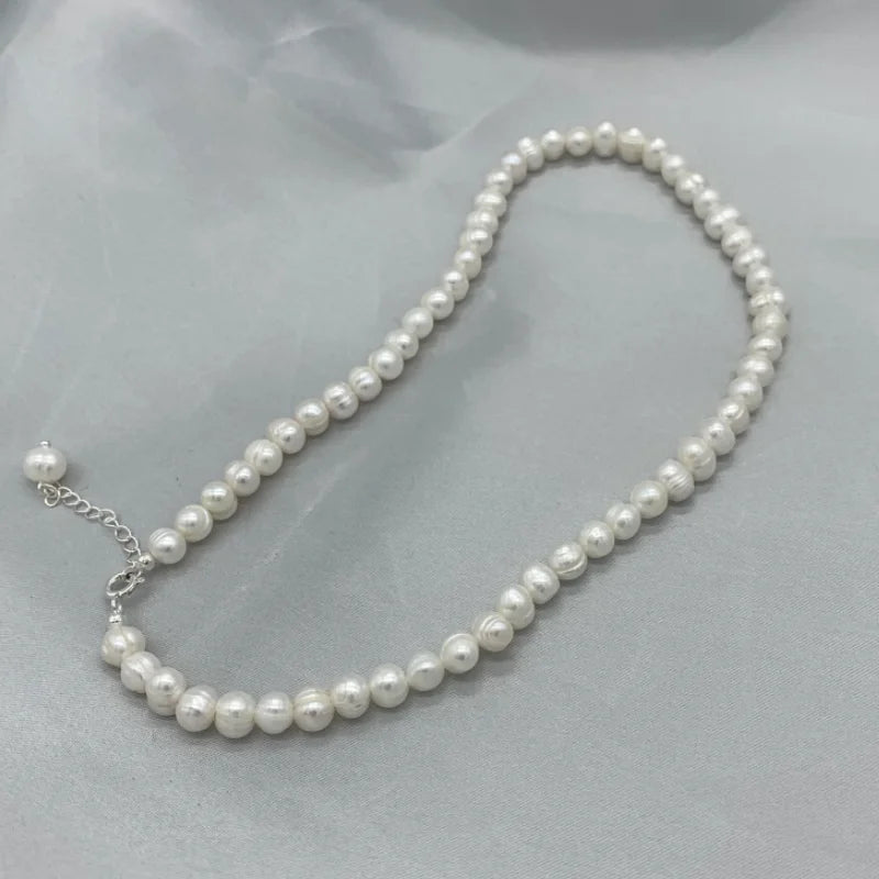 Wholesale 6-7mm Freshwater Pearl Necklace 925 Sterling Silver Choker Necklaces For Women Jewelry Gift