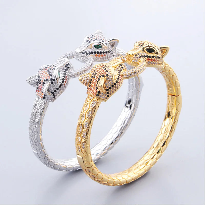 Donia Jewelry New Fashion Green-Eyed Double-Headed Leopard Titanium Micro-Inlaid AAA Zircon Luxury Retro Bracelet