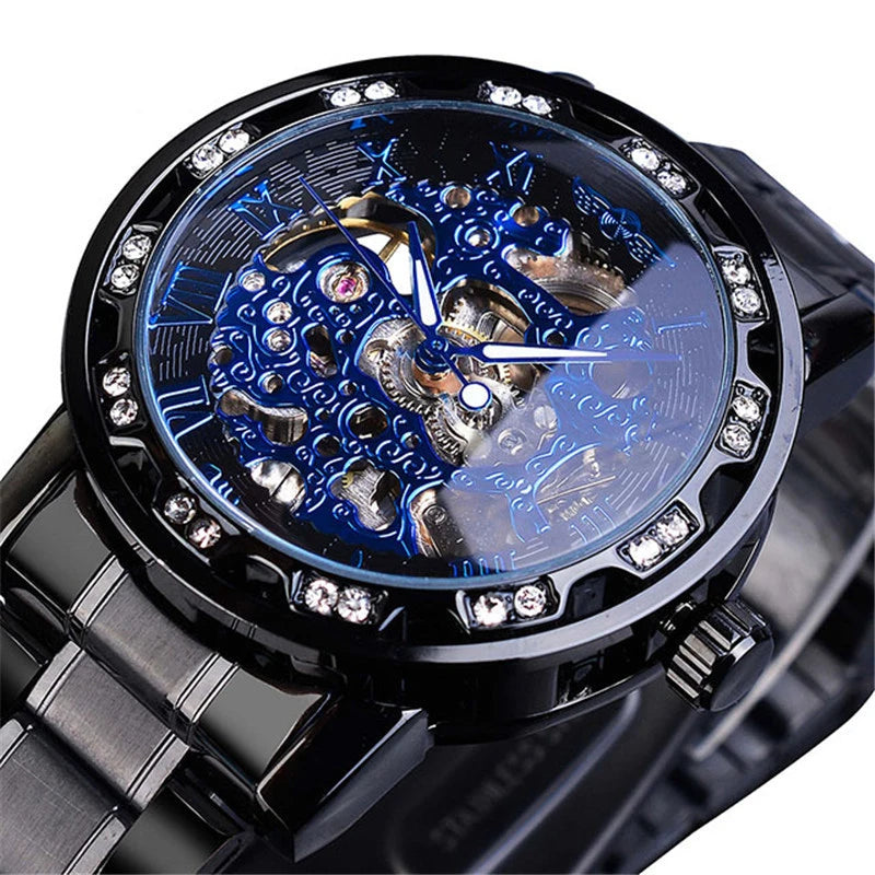 Diamond Mechanical Watch Luminous Gear Movement.